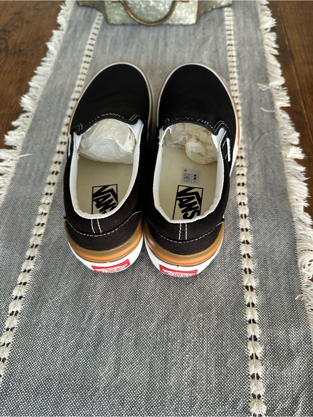 Vans Black Slip-On Loafers with Tan Accents - Picture 5 of 6